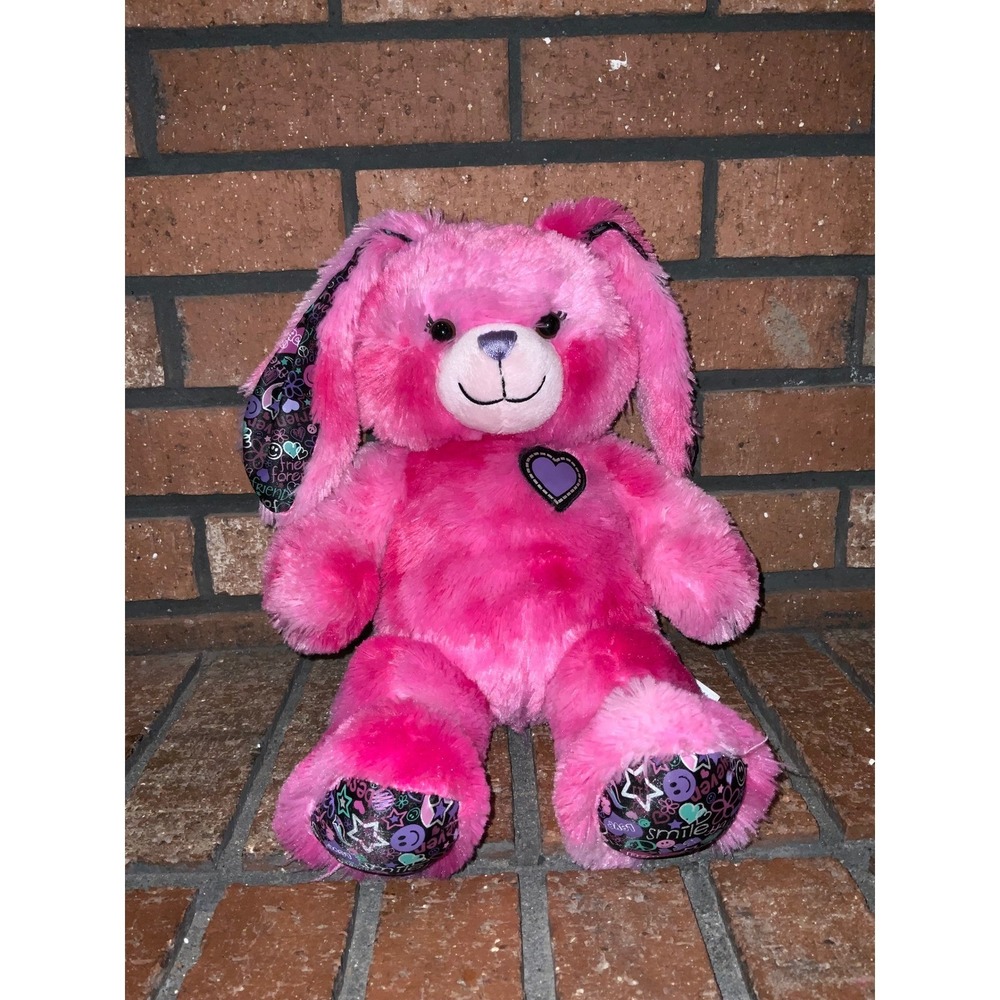 Build a Bear Pink Peace Love Friends Bunny BAB 17" Plush Stuffed Animal